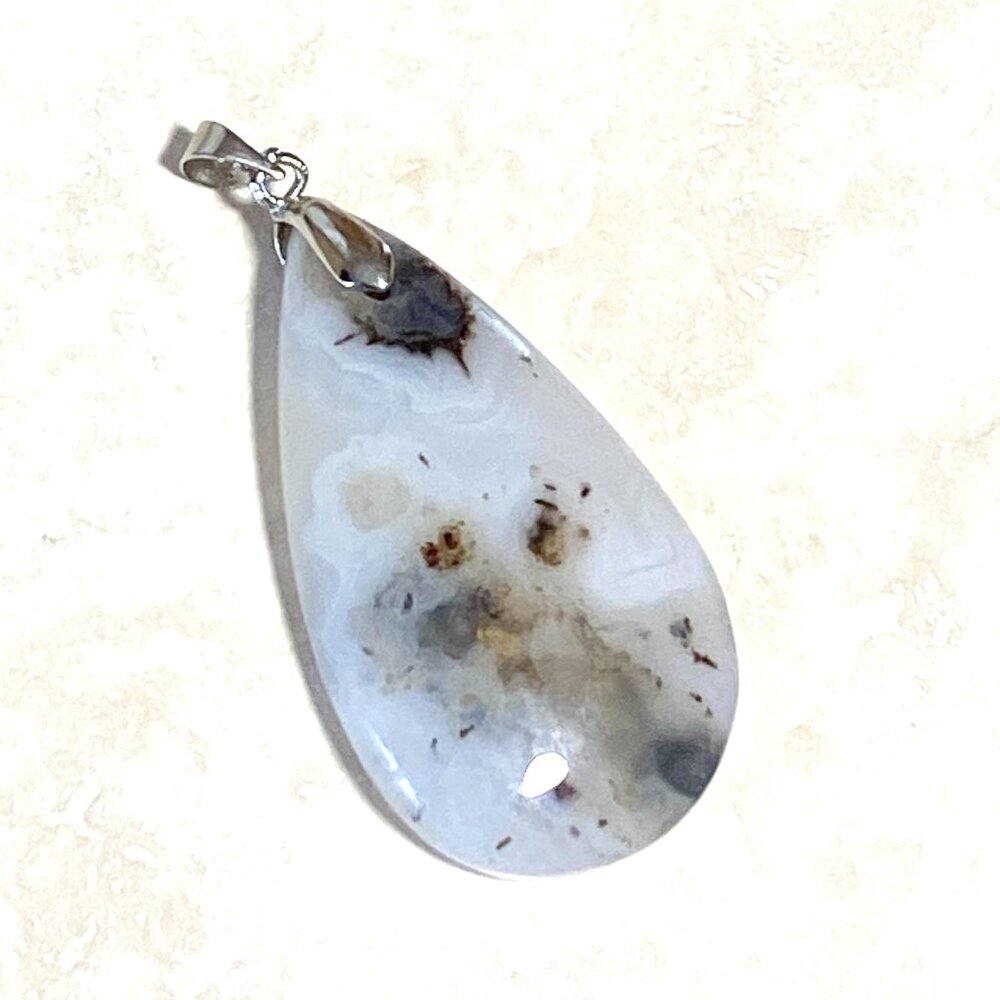 Natural Montana Moss Agate Pendant, Large Genuine Teardrop Gemstone Pendant